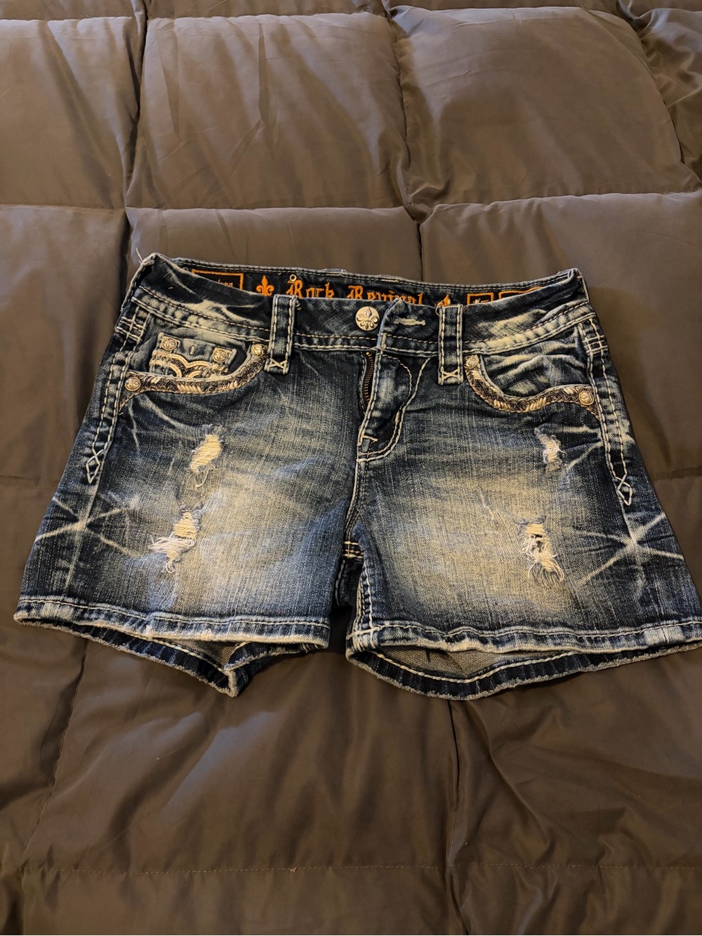 Rock Revival Distressed Dark Blue Denim Jean Shorts